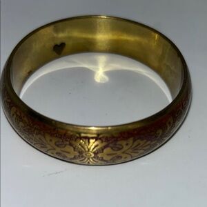Vintage Embossed Bronze Bangle Bracelet Burgundy and Gold Color
